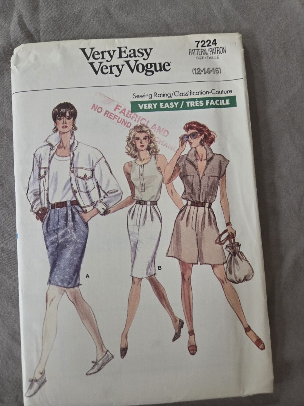 Vogue 7224 Vintage 1988 Sewing Pattern Misses Skirt & Shorts Size 12-14-16